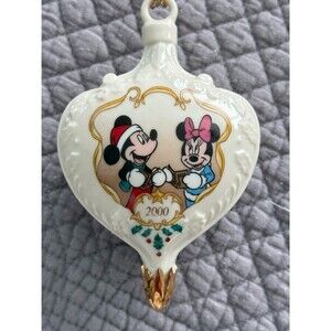 Disney Vintage 2000 Lenox Mickey Minnie Christmas Ornament Porcelain Gold Trim